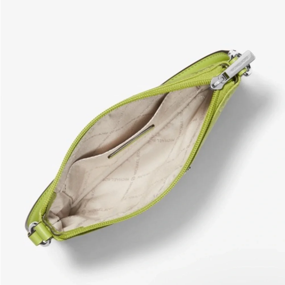 💚MICHAEL KORS💚Lime Jet Set Travel Small Woven Logo Nylon Convertible Wristlet
